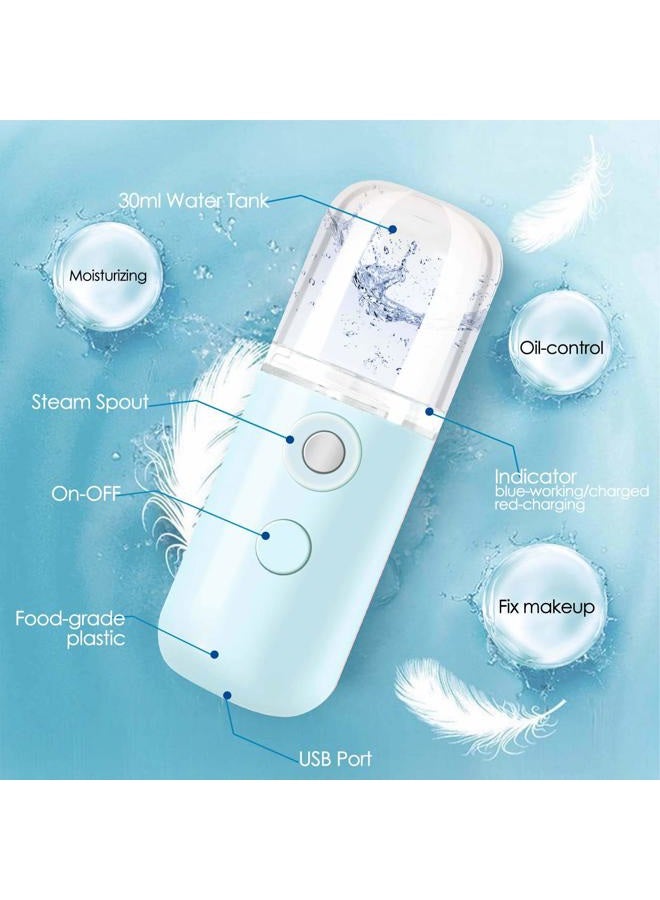 GIVERARE بخار الوجه نانو، رذاذ ميني محمول، بخاخ رذاذ قابل لإعادة الشحن عبر USB، خزان ماء بصري سعة 30 مل لترطيب وترطيب الوجه، مكياج يومي، العناية بالبشرة، تمديد الرموش - أزرق - Image 4