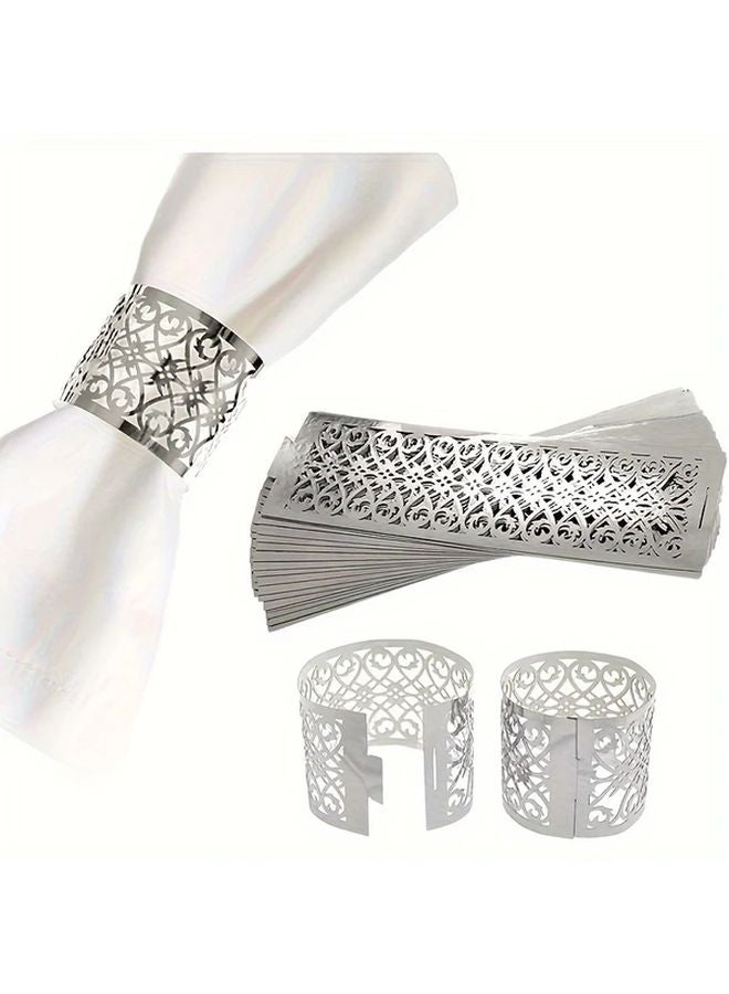 50pcs Silvery Disposable Napkin Rings Laser Cut Paper Holders Elegant Leaf Vine Design - Image 1