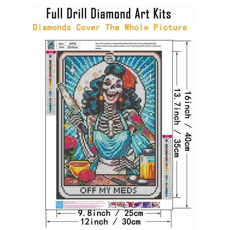 CHWGLFGG 5D Diamond Art Kits for Adults Beginners, Skull Skeleton Chef Diamond Painting Kits, DIY Full Round Drill Paint by Diamonds Dot Gem Art for Adults, Home Wall Decor 12x 16 Inch - Image 5