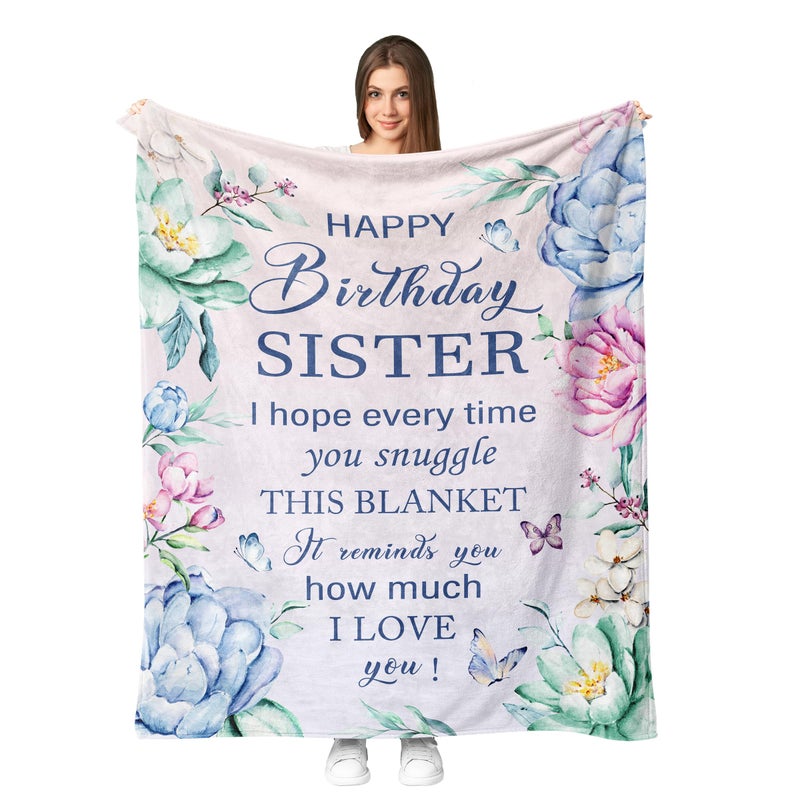 Fouca Sister Birthday Gifts  Happy Birthday Gift for Sister from Brother Sister Throw Blanket 60 x 50