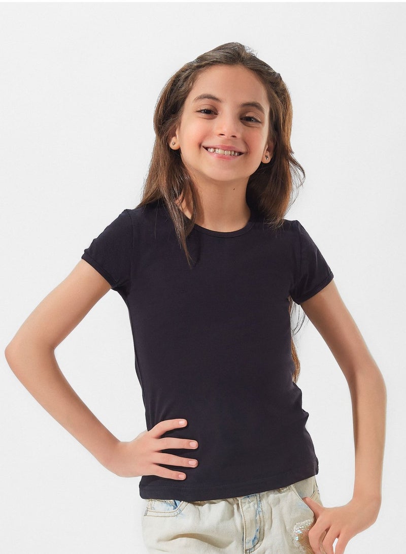 Mesery Undershirt Half Sleeves Top For Girls - Black  - Image 1