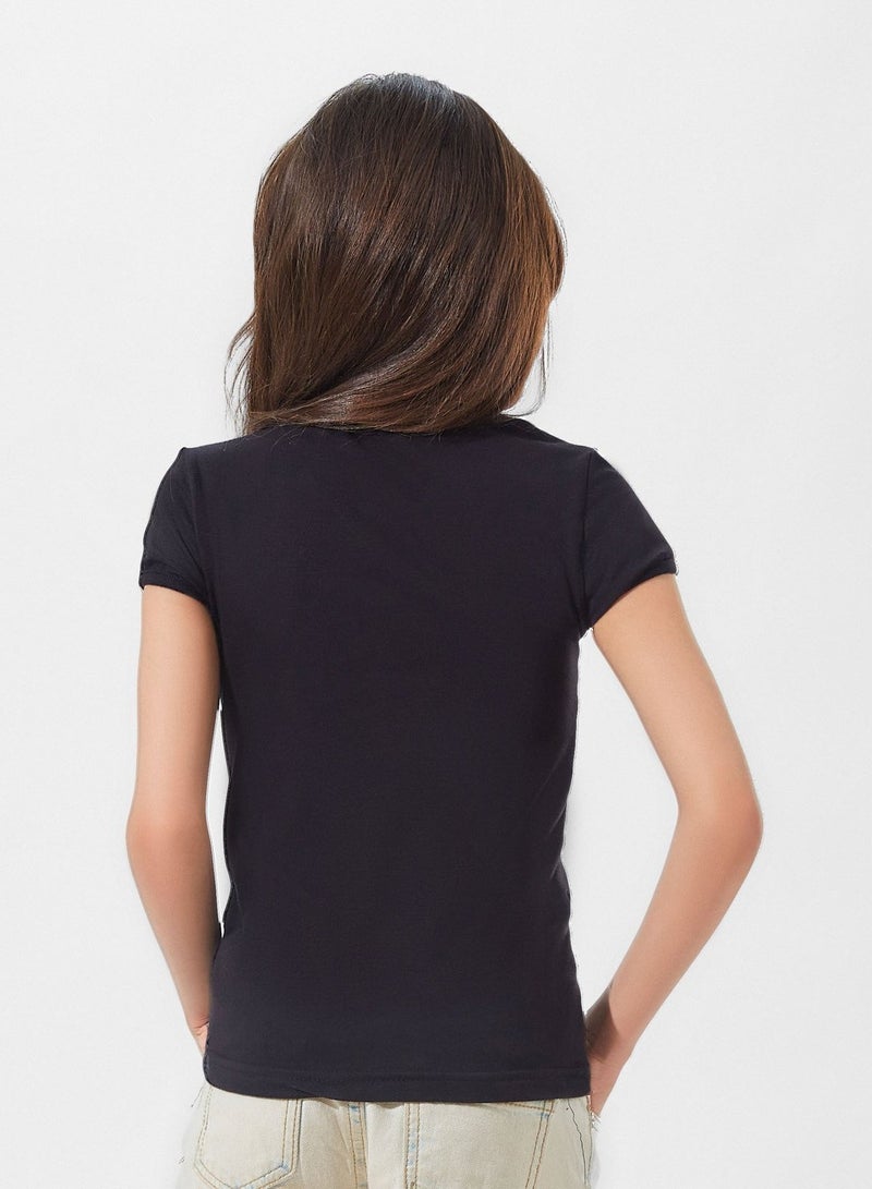 Mesery Undershirt Half Sleeves Top For Girls - Black  - Image 2