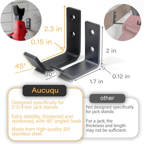 Aucuqu 4 Packs Jack Stands Wall Mount Organizer, Heavy Duty Stainless Steel Holder Hook Fits 2 & 3 & 4 Ton Jack Stands - Image 2