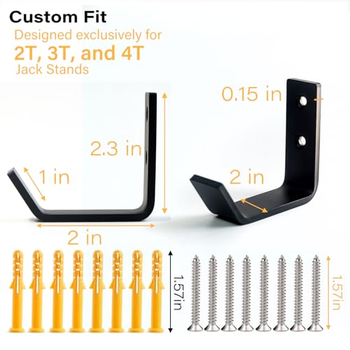 Aucuqu 4 Packs Jack Stands Wall Mount Organizer, Heavy Duty Stainless Steel Holder Hook Fits 2 & 3 & 4 Ton Jack Stands - Image 3
