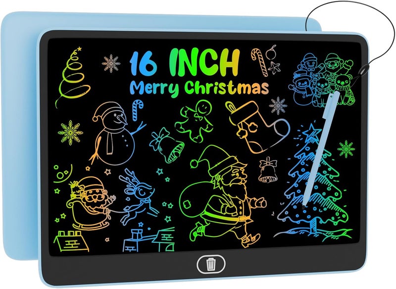1.16 بوصة لوحة كتابة LCD، [مطورة] لوحة رسم ملونة ولوحة كتابة إلكترونية، لوحة خربشة قابلة للمسح وإعادة الاستخدام مع حماية للعين، هدايا تعليمية لأعياد الميلاد والكريسماس للأطفال - أزرق - Image 1