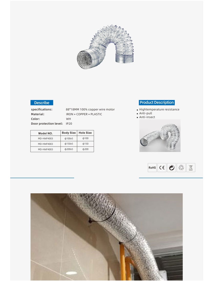 MODI Aluminium Duct Flexible Hose Aluminium Exhaust Pipe, 6 INCH-5M  - Image 1