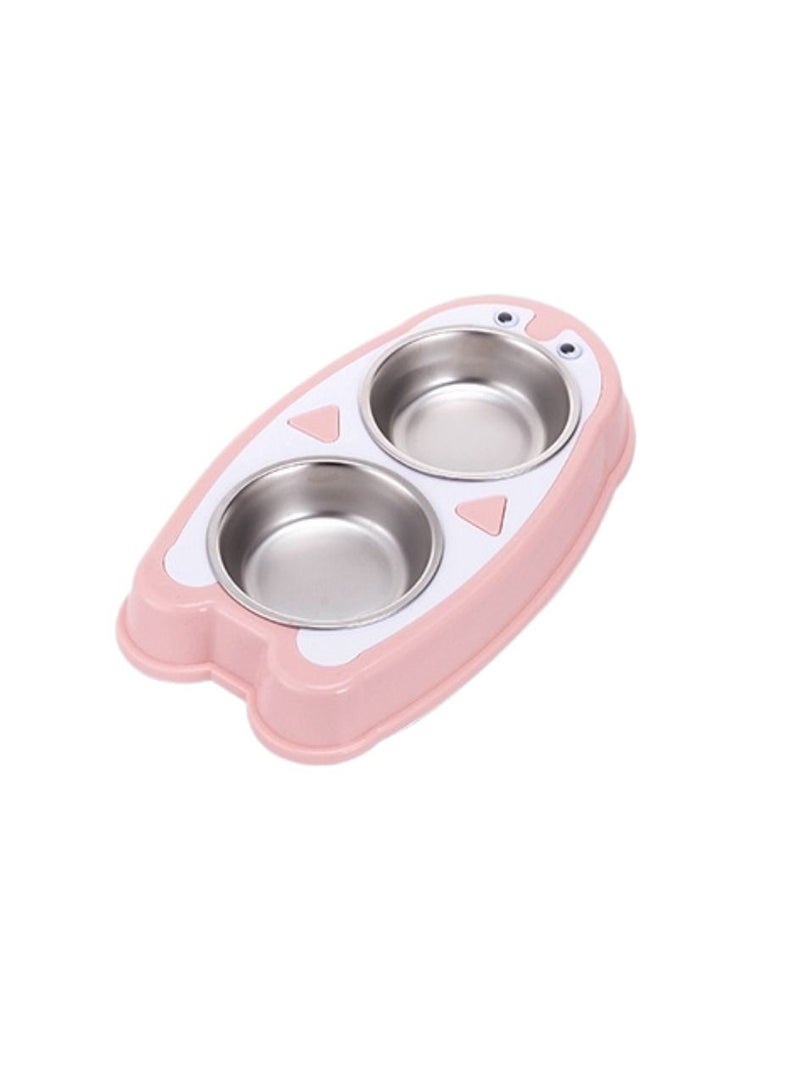 DOUBLE DINING PENGUIN SHAPED PET FEEDRER WITH STAINLESS STEEL BOWL & NON SLIP RUBBER BOTTOM-PINK- 30.5*17.5*4cm - Image 1