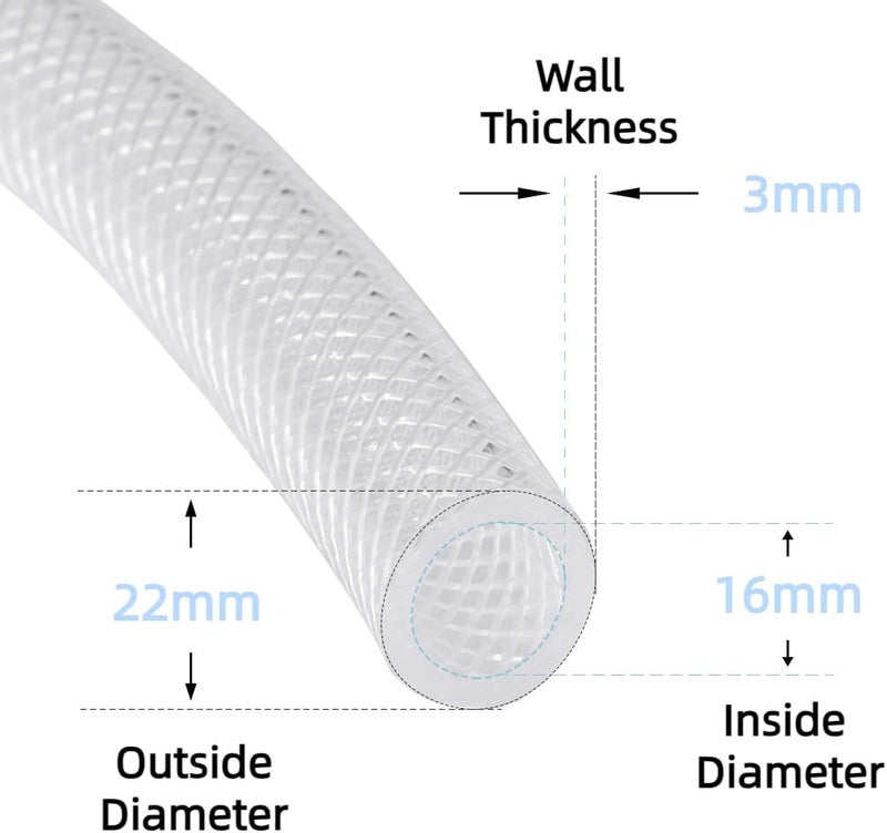 خرطوم PVC مضفر شفاف بقطر داخلي 16 مم (5/8 بوصة)، طول 3 أمتار، أنبوب معزز للخدمة الشاقة للاستخدامات عالية الضغط، مرن لأنابيب الماء والغاز والزيت، درجة غذائية - Image 2
