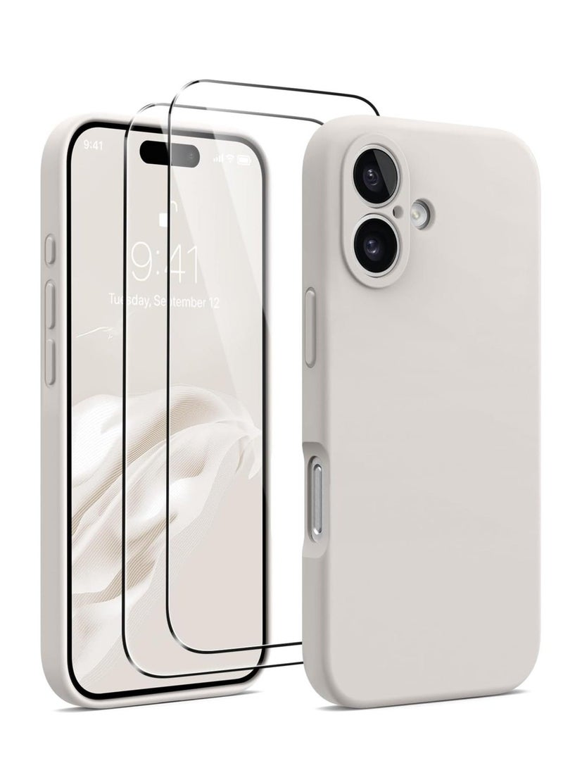 ELTRAZONE iPhone 16 Case - Upgraded Silicone Case with Camera Protection, Compatible with MagSafe, Anti-Scratch Microfiber Lining & 2 Screen Protectors (Stone)