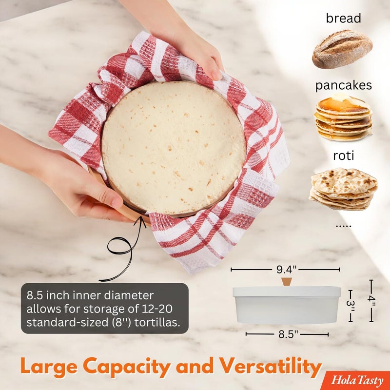 woobud Authentic Tortilla Warmer w Wooden Lid - 9.5 Inch Tortillas Holder, Terracotta Clay Tortillero Large Tortilla Container w Insulated Cloth - White - Image 5