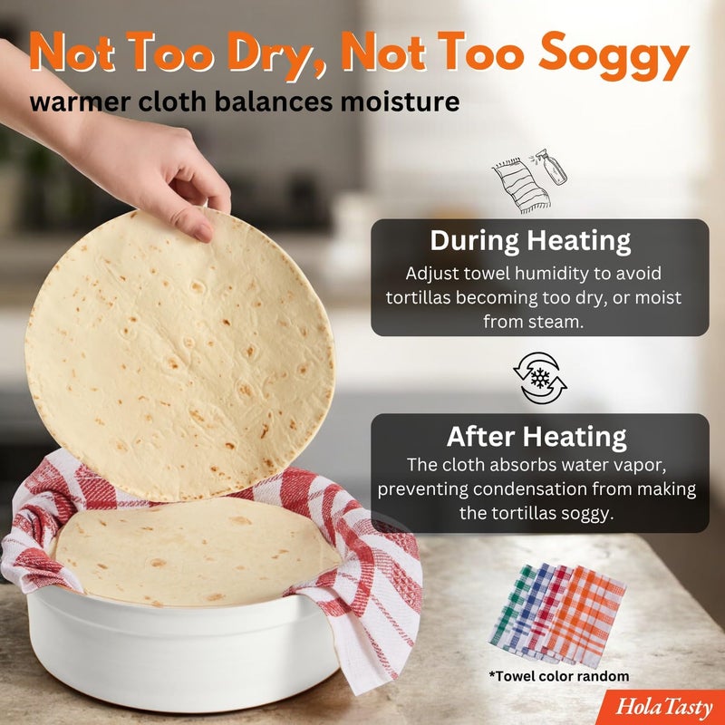 woobud Authentic Tortilla Warmer w Wooden Lid - 9.5 Inch Tortillas Holder, Terracotta Clay Tortillero Large Tortilla Container w Insulated Cloth - White - Image 4