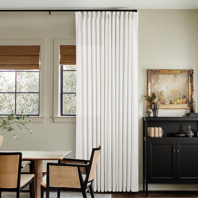 TWODRAPES Thick Linen Semi Sheer Curtains 90 Inches Long for Living Room Bedroom Light Filtering Beige Off White Textured Burlap Pinch Pleated Curtains 90 Length Hooks Rings Back Tab for Sliding Door 2 Panels - Image 1