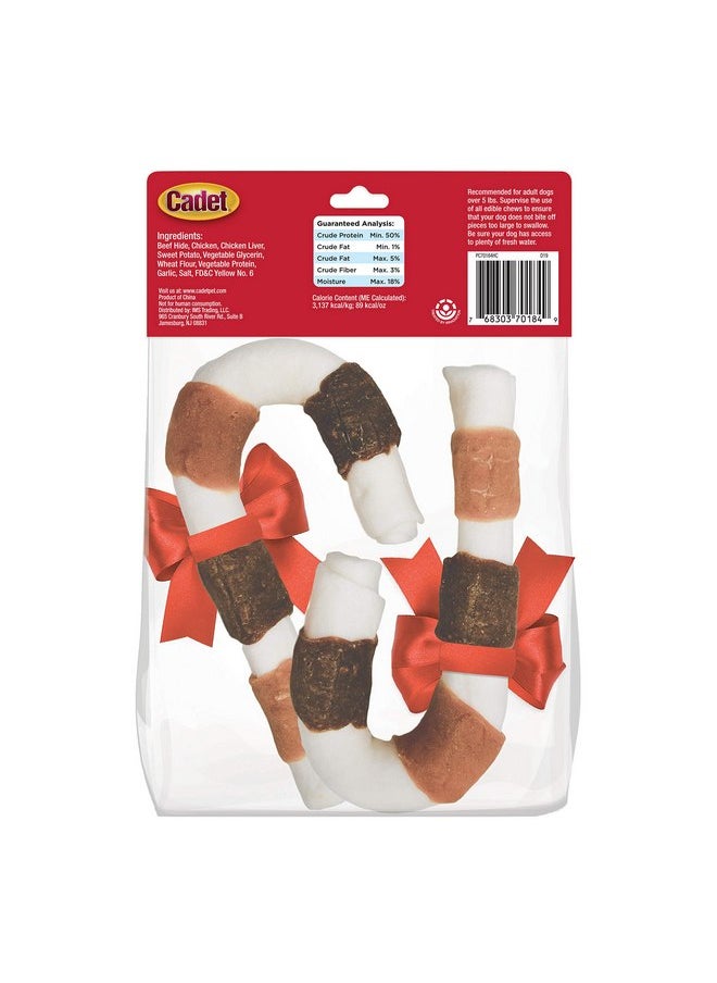 Cadet Cadet Triple Flavored Rawhide Dog Shish Kabob Candy Cane Dog Treat Chicken, Liver & Sweet Potato 8"  - Image 2