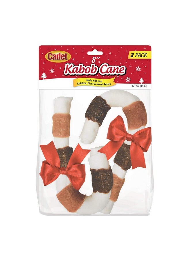 Cadet Cadet Triple Flavored Rawhide Dog Shish Kabob Candy Cane Dog Treat Chicken, Liver & Sweet Potato 8"  - Image 1