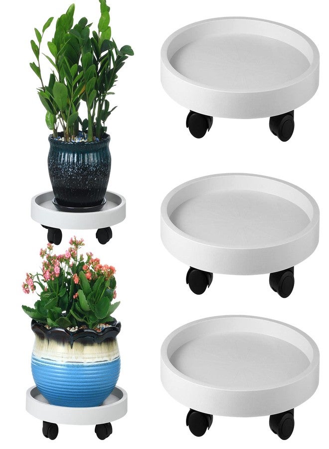 Planterhoma 3 Packs Plant Caddy with Wheels 13" Plant Stand Potted Plant Mover Heavy Duty Plant Dolly with Casters for Indoor and Outdoor Large Plant Roller Base Rolling Plant Dolly, White - Image 1
