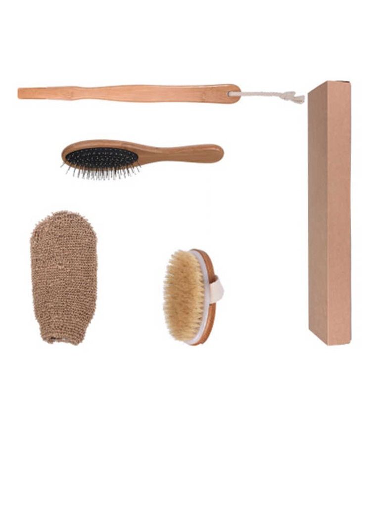 4pcs Set Eco Friendly Natural Boar Bristle Long Handle Bath Brush Set Detachable Design Massage Bath Brush Body Care Brush - Image 1