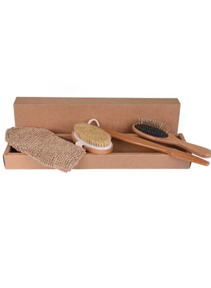 4pcs Set Eco Friendly Natural Boar Bristle Long Handle Bath Brush Set Detachable Design Massage Bath Brush Body Care Brush - Image 3