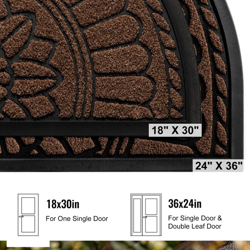 Mibao Front Door Mat Indoor Outdoor Entrance, Semicircular Entrance Mat, Half Round Waterproo Non-Slip Durable Rubber Door Mats, Low Profile Heavy Duty Doormat for Garage, Patio, 30" x 18", Coffee - Image 2