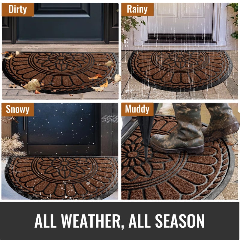 Mibao Front Door Mat Indoor Outdoor Entrance, Semicircular Entrance Mat, Half Round Waterproo Non-Slip Durable Rubber Door Mats, Low Profile Heavy Duty Doormat for Garage, Patio, 30" x 18", Coffee - Image 5