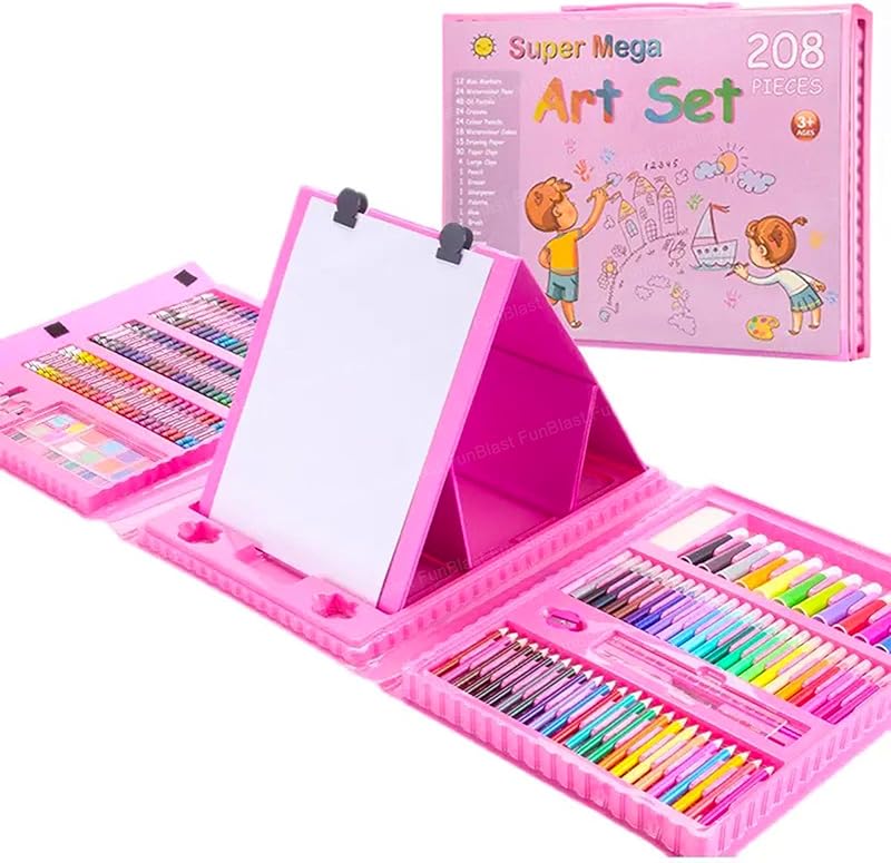 FunBlast Artist Colour Set with Multiple Coloring Kit, 208 Pcs Professional Drawing Color Pencils, Water Colors, Oil Pastel, Sketches & Paint Brush for Art Craft for Kids & Adults (Multicolor)