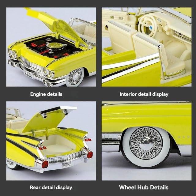 Invite Enterprise 1:24 Scale Classic 1950s Convertible Alloy Die-Cast Model Car with Sound & Light, Pull Back Action, 4 Opening Doors | Collectible Vintage Model Toy Car for Kids & Adults [Multicolor] - Image 3