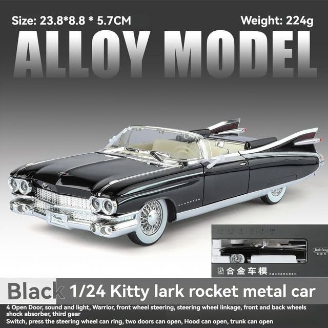 Invite Enterprise 1:24 Scale Classic 1950s Convertible Alloy Die-Cast Model Car with Sound & Light, Pull Back Action, 4 Opening Doors | Collectible Vintage Model Toy Car for Kids & Adults [Multicolor] - Image 5