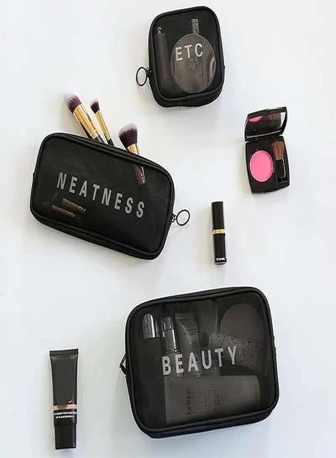 KERFORA KEROFRA Set of 3 Makeup Pouch Travel Toiletries Organizer | Portable Cosmetic Bags for Women | Mesh Makeup Pouch for Bathroom & Travel (mesh Makeup Black) - Image 5