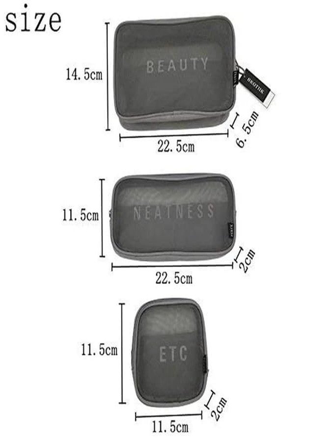KERFORA KEROFRA Set of 3 Makeup Pouch Travel Toiletries Organizer | Portable Cosmetic Bags for Women | Mesh Makeup Pouch for Bathroom & Travel (mesh Makeup Black) - Image 4