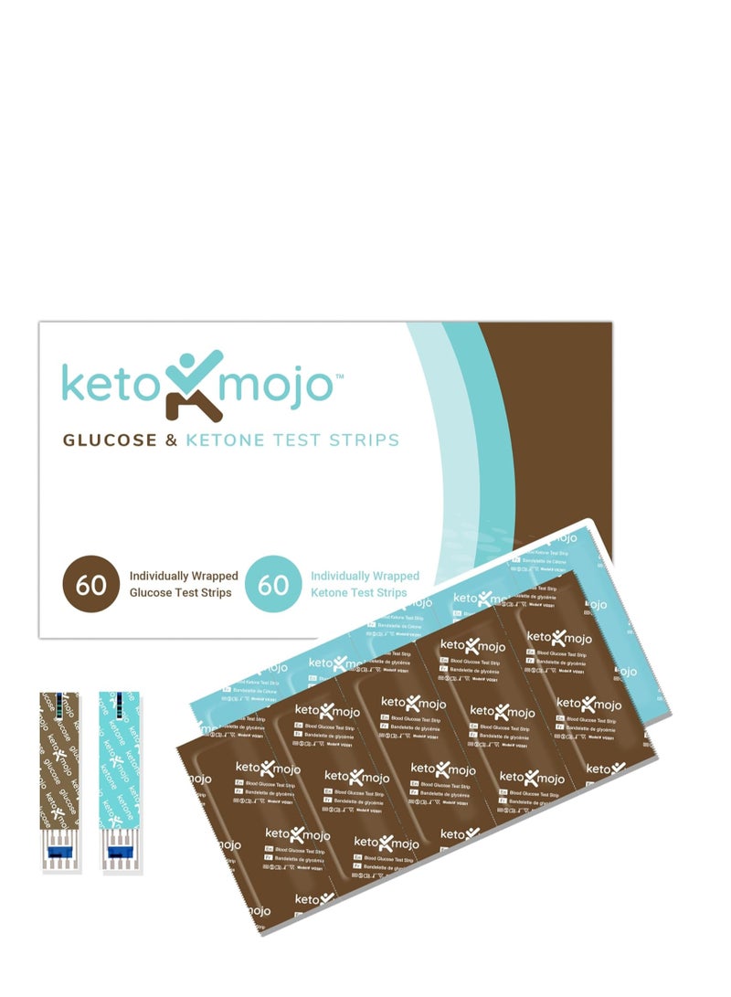 Blood Glucose and Ketone Test Strips Combo Pack | 60 Glucose + 60 Ketone Strips (120 Count) | for Use Only with GK+ Meter