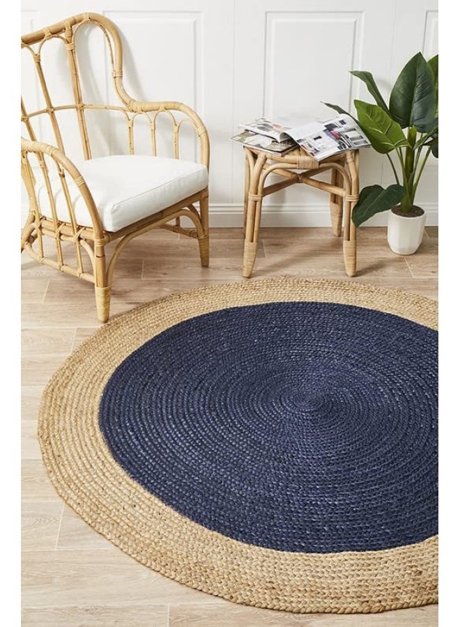 HANDPICKED FURNITURE Jute Wool And Cotton Beige Round Carpet Ultra Soft Area Carpets For Bed Room Living Room And Dining Room Anti-Slip Floor Carpets Easy To Clean Made In Turkey 120X120Cm  - Image 1