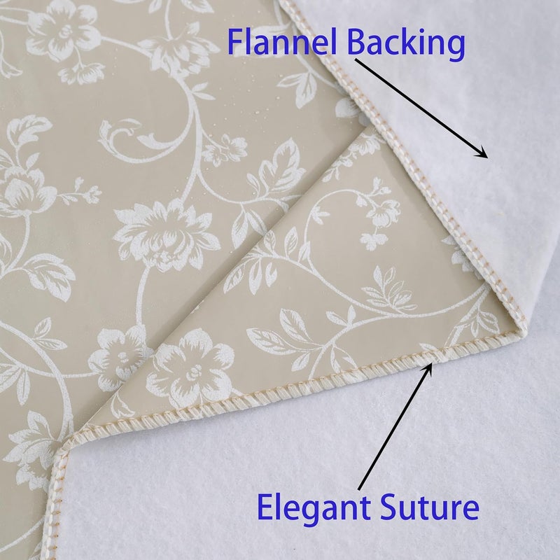 Walrus Heavy Duty Vinyl Tablecloth with Flannel Backing Waterproof Oil-Proof Plastic Table Cloth Stain-Resistant Wipeable Rectangle or Square Table Cover (Beige Floral, 60X84 Inch) - Image 4
