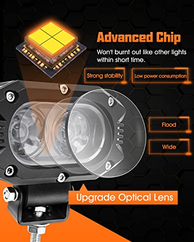 UNI-SHINE 2pcs 4 Inch LED Pod Lights, Off-Road Flood & Driving Cube Lights for Motorcycle, Truck, ATV, UTV, SUV, Boat - Image 3