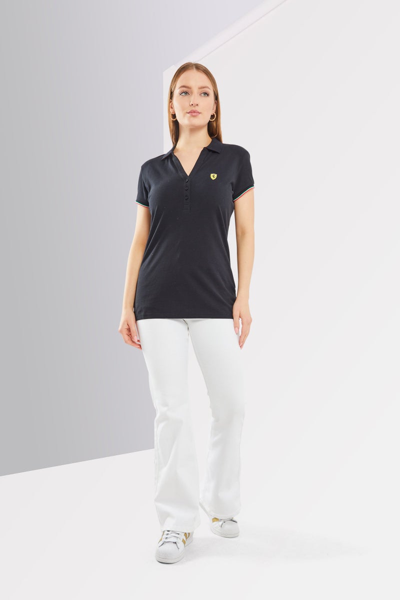 Scuderia Ferrari Women Sportswear Fit Short Sleeve Golf Polo Shirts, Black  - Image 4