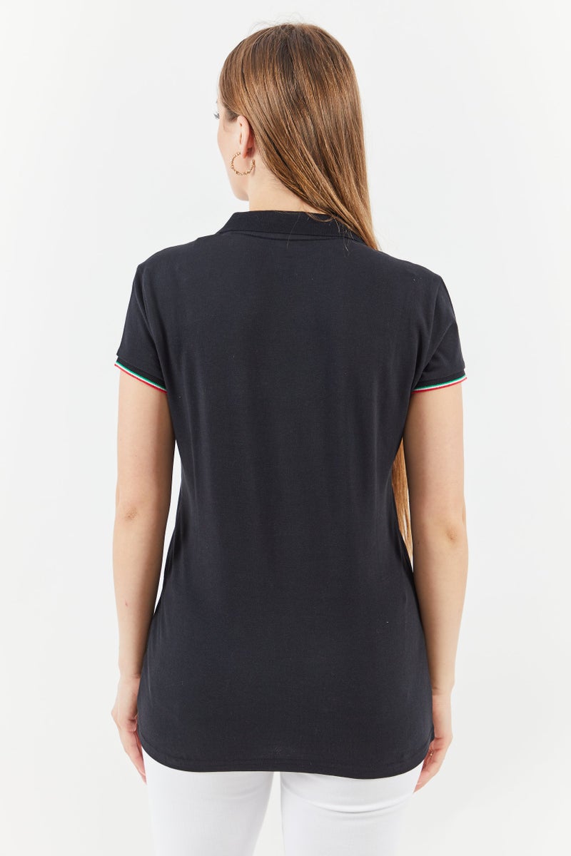 Scuderia Ferrari Women Sportswear Fit Short Sleeve Golf Polo Shirts, Black  - Image 2