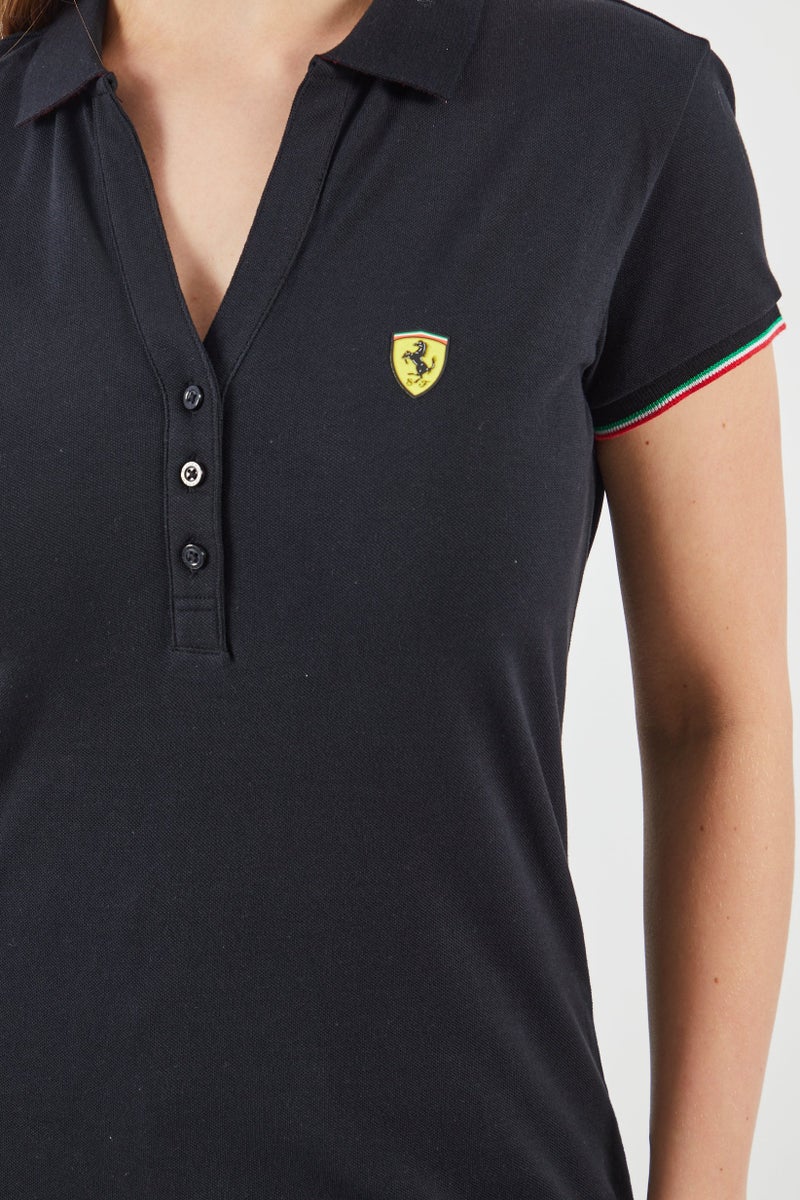 Scuderia Ferrari Women Sportswear Fit Short Sleeve Golf Polo Shirts, Black  - Image 3