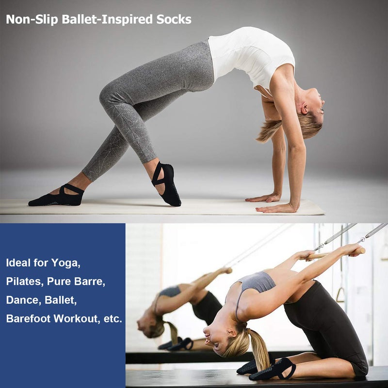 Ozaiic Pilates Socks for Women Non Slip Grip, Yoga Socks with Grippers for Barre, Hospital, Ballet, Dance, Barefoot Workout (3 Pairs-Black one_size) - Image 2