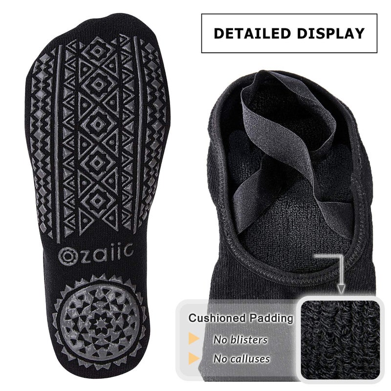 Ozaiic Pilates Socks for Women Non Slip Grip, Yoga Socks with Grippers for Barre, Hospital, Ballet, Dance, Barefoot Workout (3 Pairs-Black one_size) - Image 5