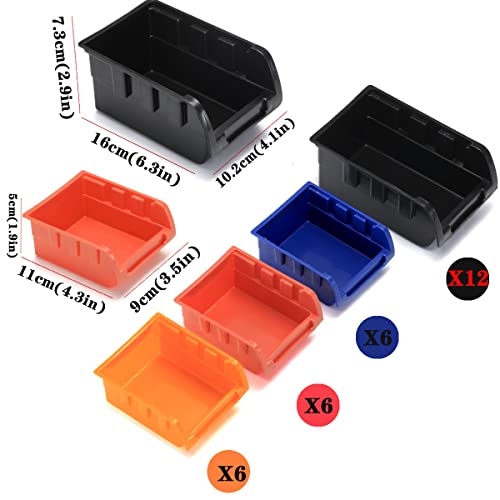RIVTUN Wall Mounted Storage Bins Parts Rack 4 Colors Garage Plastic Shop Tool Organizer, ABS Plastic Garage Rack, Screw Storage 30 Bins - Image 5