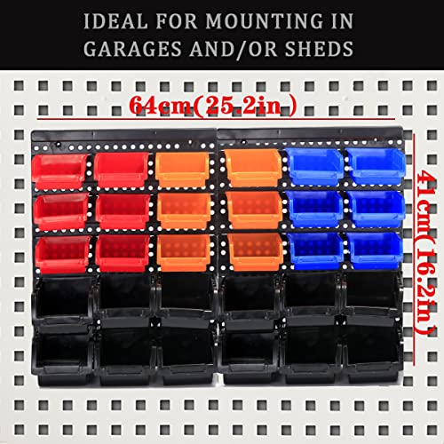 RIVTUN Wall Mounted Storage Bins Parts Rack 4 Colors Garage Plastic Shop Tool Organizer, ABS Plastic Garage Rack, Screw Storage 30 Bins - Image 2