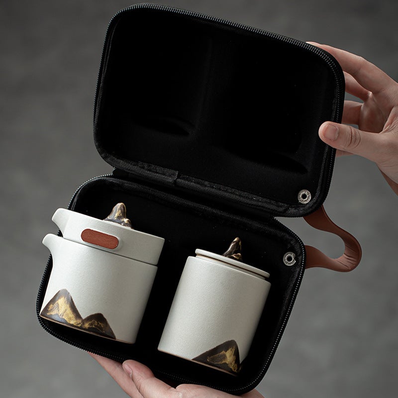 Far Mountain Travel Tea Set Portable Bag One Pot Two Cups Express Cup Car Kung Fu Outdoor Teapot Laser - Image 2