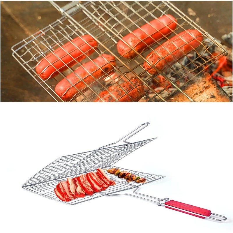 Suravin ® Large Capacity BBQ Grill Basket - Stainless Steel Grilling Basket for Chicken Wings, Fish, Vegetables & Seafood with Folding Handle - Image 3