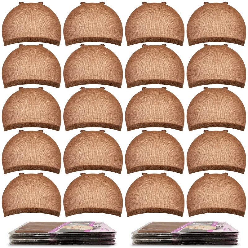 MORGLES 20 Pcs Brown Stocking Caps for Wigs Stretchy Nylon Wig Caps for Women Men - Image 1