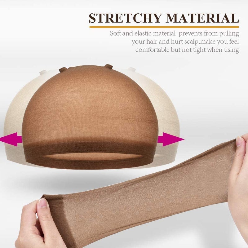 MORGLES 20 Pcs Brown Stocking Caps for Wigs Stretchy Nylon Wig Caps for Women Men - Image 4