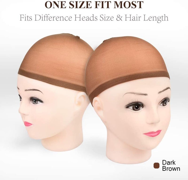 MORGLES 20 Pcs Brown Stocking Caps for Wigs Stretchy Nylon Wig Caps for Women Men - Image 2