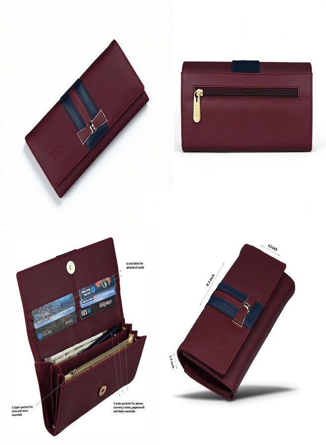 ALSU Women's Premium PU Leather Wallet Hand Purse Maroon | Multi-Compartment Clutch Purse with 6 Card Slots, Coin Pocket & Zipper Closure (irf-001mar) - Image 5