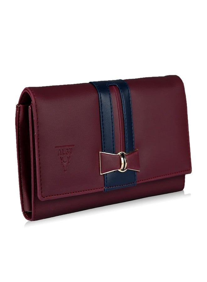 ALSU Women's Premium PU Leather Wallet Hand Purse Maroon | Multi-Compartment Clutch Purse with 6 Card Slots, Coin Pocket & Zipper Closure (irf-001mar) - Image 1