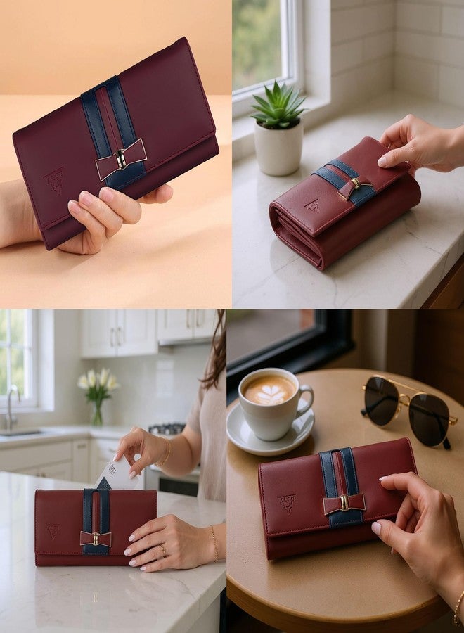 ALSU Women's Premium PU Leather Wallet Hand Purse Maroon | Multi-Compartment Clutch Purse with 6 Card Slots, Coin Pocket & Zipper Closure (irf-001mar) - Image 3