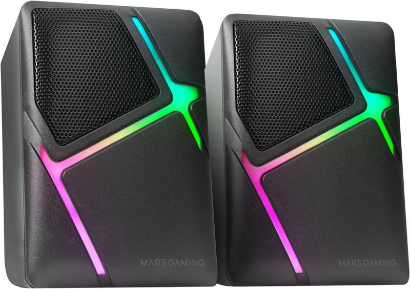 مارس_جيمنج MARSGAMING Mars Gaming MS-H، مكبر صوت ألعاب RGB Flow، مشغلات مقلوبة وصوت محيطي ثلاثي الأبعاد بقوة 10 واط، مكبر صوت مضغوط مع تحكم في مستوى الصوت، اتصال جاك 3.5 مم عالمي، أسود - Image 1