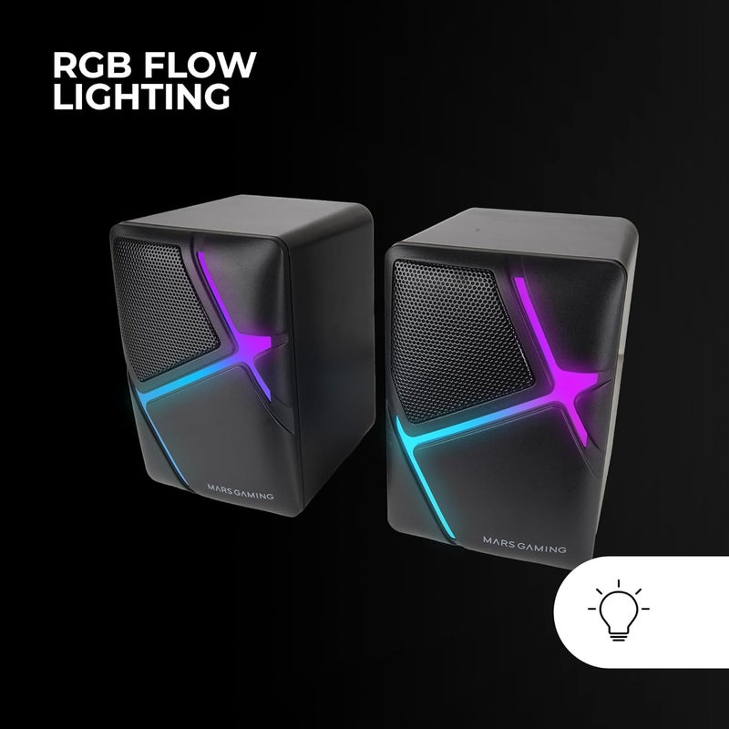 مارس_جيمنج MARSGAMING Mars Gaming MS-H، مكبر صوت ألعاب RGB Flow، مشغلات مقلوبة وصوت محيطي ثلاثي الأبعاد بقوة 10 واط، مكبر صوت مضغوط مع تحكم في مستوى الصوت، اتصال جاك 3.5 مم عالمي، أسود - Image 2