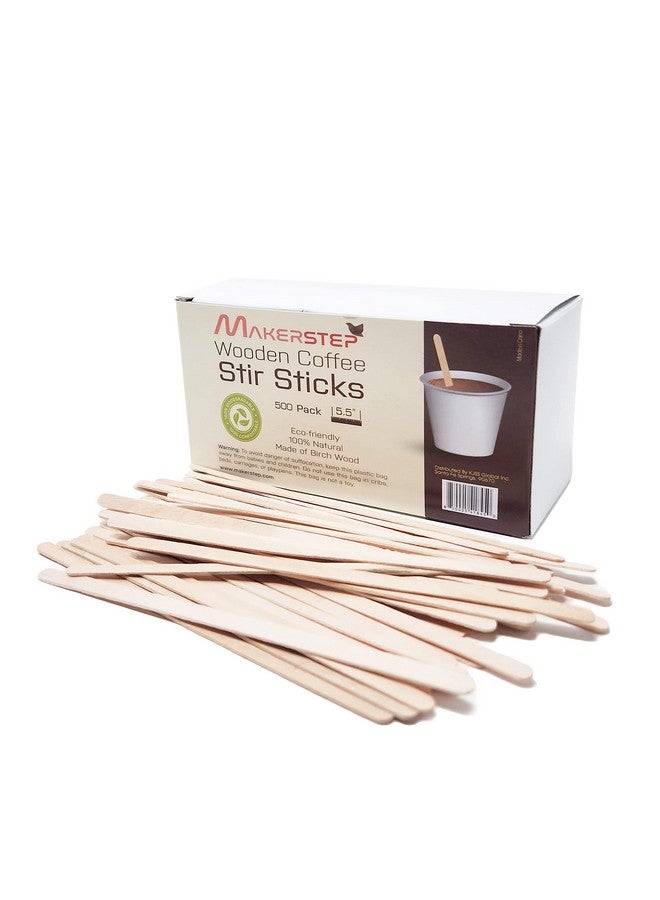 Makerstep Makerstep 500 Wooden Coffee Stirrers 5.5 Inch with Storage Box, Sturdy Natural Birch Wood Coffee Stir Sticks. Eco-friendly, Splinter Free, Round Ends. BPA Free Swizzle Drinks Sticks  - Image 1